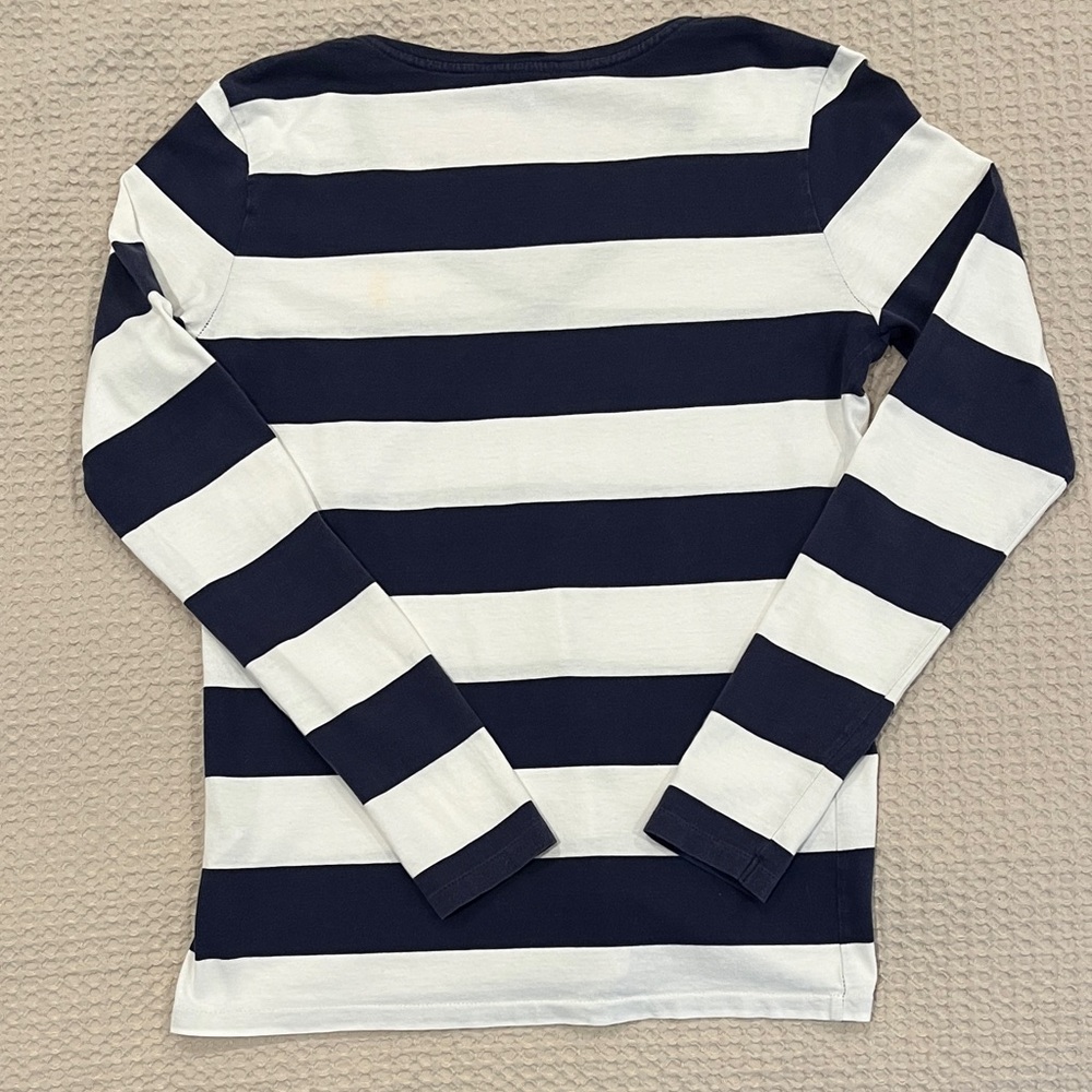 Ralph Lauren Navy and White Striped V-Neck Shirt - Picture 3 of 4